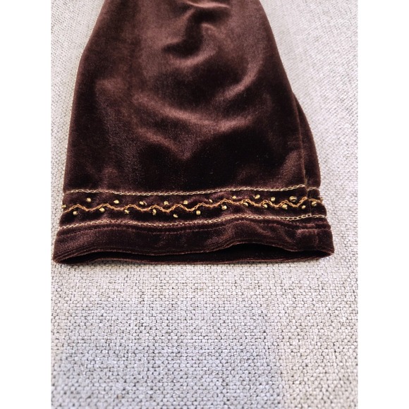 VTG‎ Y2K Bandolino Dress Women's 12 Brown Velvet Paisley Beaded Gypsy Whimsigoth - Picture 8 of 13